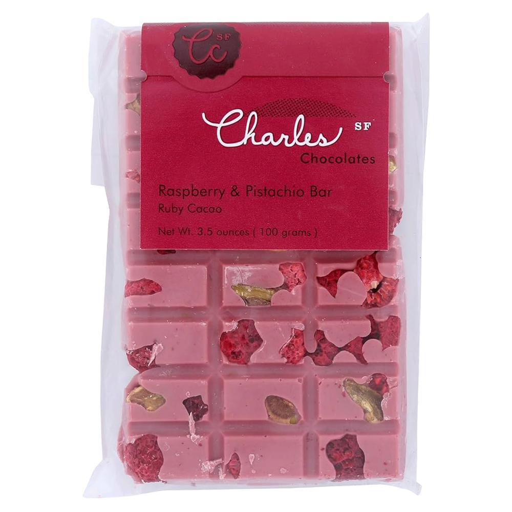 Charles Chocolates - 'Raspberry & Pistachio' Ruby Cacao Bar (3.5OZ).