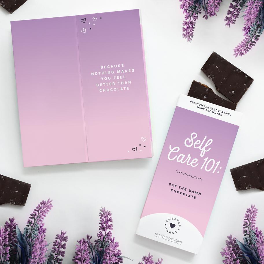 Sweeter Cards - 'Self Care 101: Eat The Damn Chocolate' Sea Salt Caramel Dark Chocolate Bar (3.5OZ).