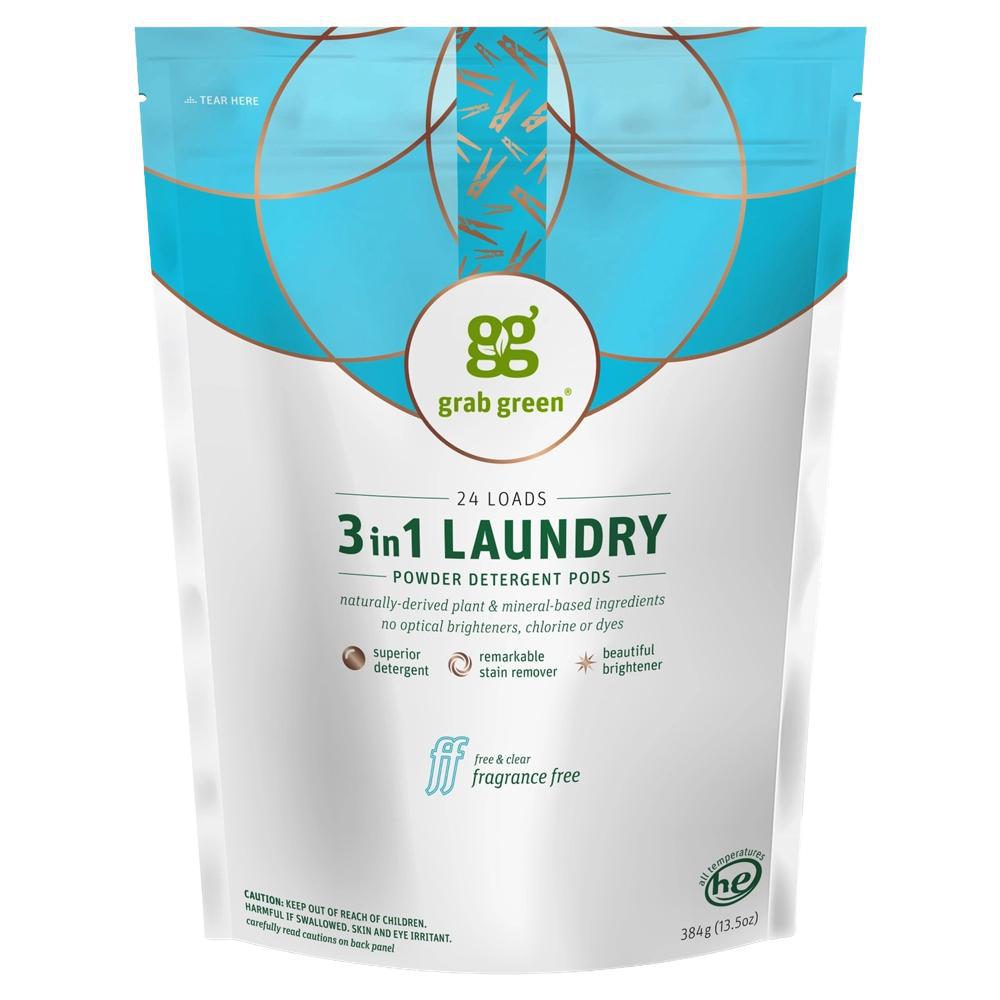 Grab Green - 'Fragrance Free' 3 - in - 1 Laundry Powder Detergent Pods (24CT)