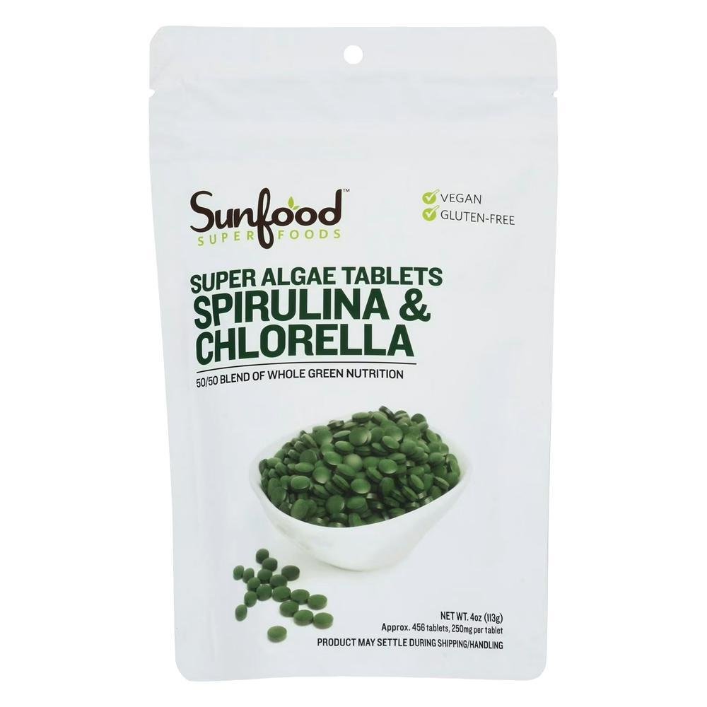 Sunfood Superfoods - 'Spirulina & Chlorella' Super Algae Tablets (4OZ).