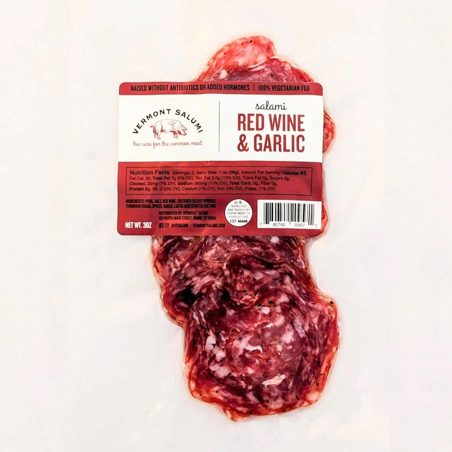 Vermont Salumi - 'Red Wine & Garlic' Pre-Sliced Salami (3OZ).