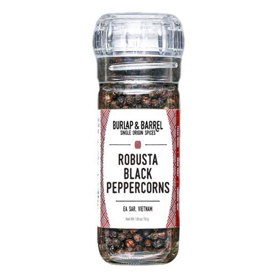 Burlap & Barrel - Robusta Black Peppercorns in Grinder (1.8OZ) - The Epicurean Trader