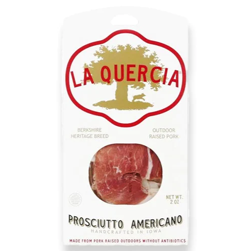 Pack of La Quercia prosciutto americano, thinly sliced for salads and antipasto.