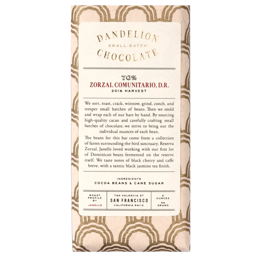 Dandelion Chocolate - Zorzal Comunitario, Dominican Republic (2OZ | 70%)