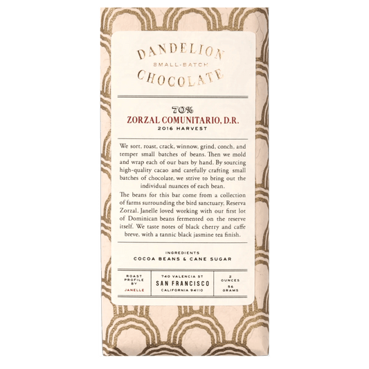 Dandelion Chocolate - Zorzal Comunitario, Dominican Republic (2OZ | 70%)