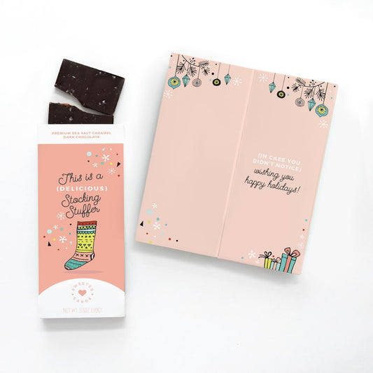 Sweeter Cards - 'This Is A (Delicious) Stocking Stuffer' Sea Salt Caramel Dark Chocolate Bar (3.5OZ)