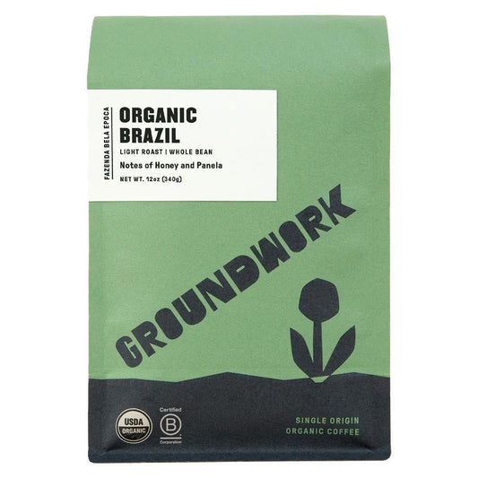 Groundwork Coffee - 'Organic Brazil' Light Roast Coffee Beans (12OZ)