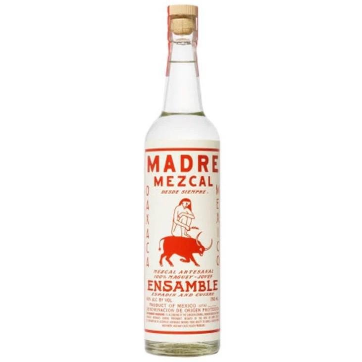 Madre Mezcal Ensamble bottle made with Espadín and Cuishe agaves, artisanal small-batch spirit.
