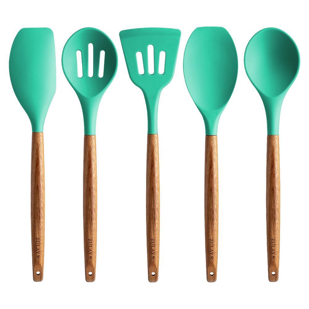 Zulay Kitchen - Silicone Utensils Set With Wooden Handles (5CT)