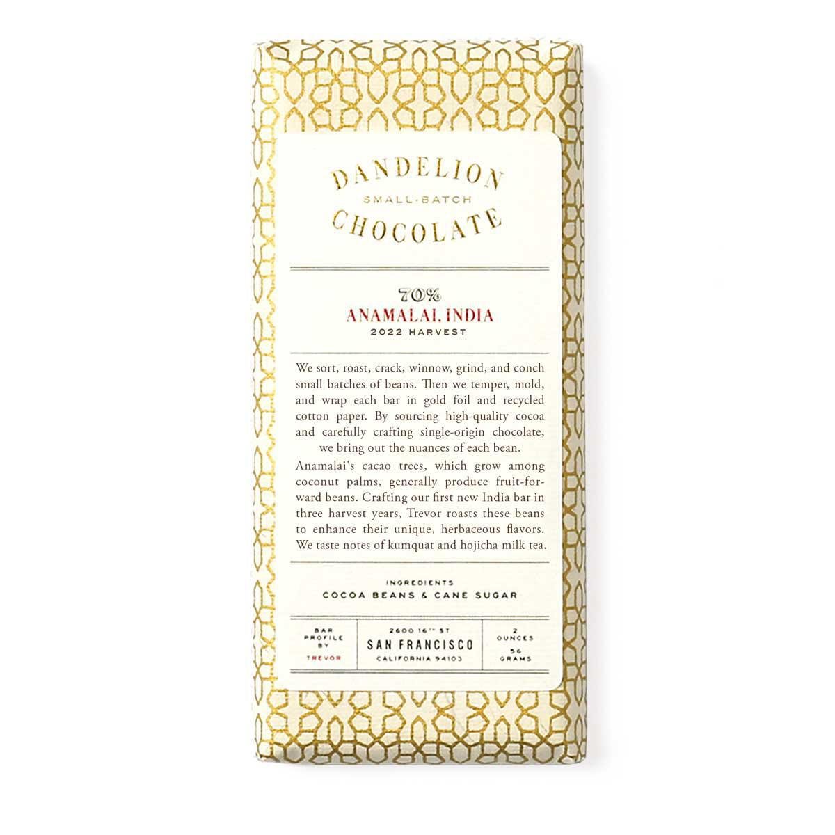 Dandelion Chocolate - Anamalai, India (2OZ | 70%) - The Epicurean Trader