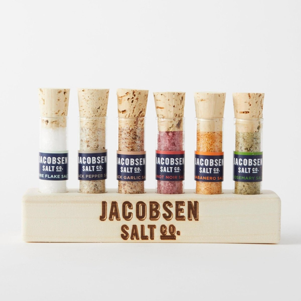 Jacobsen Salt Co - 6-Vial 'Infused Sea Salts' Set w/ Wooden Stand - The Epicurean Trader