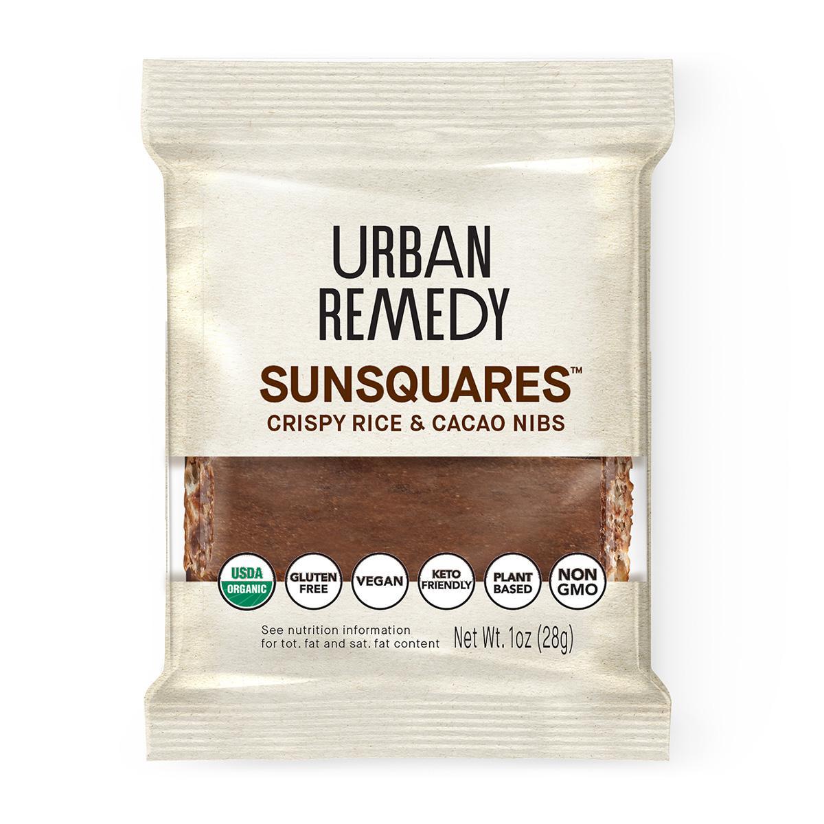 Urban Remedy - 'SunSquares' Crispy Rice & Cacao Nibs (1OZ) - The Epicurean Trader